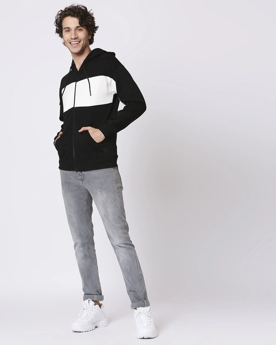 Bewakoof-Men's Black & White Color Block Zipper Hoodies 4 Bewakoof-Men's Black & White Color Block Zipper Hoodies