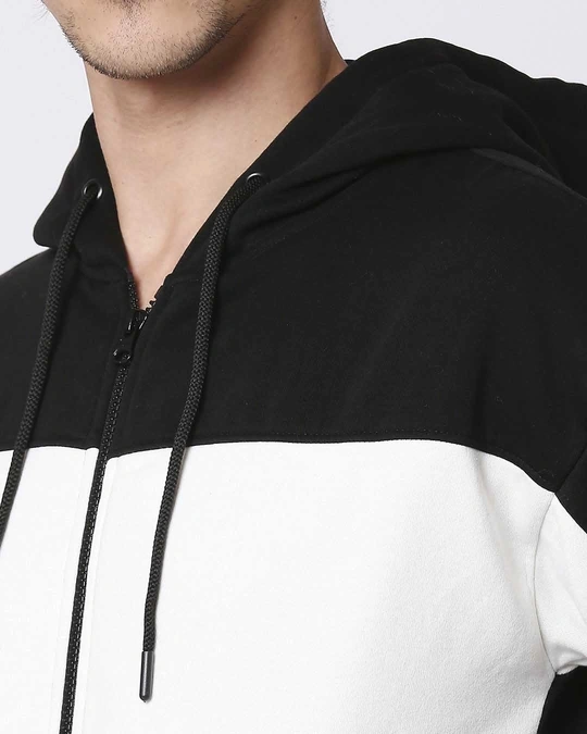 Bewakoof-Men's Black & White Color Block Zipper Hoodies 5 Bewakoof-Men's Black & White Color Block Zipper Hoodies
