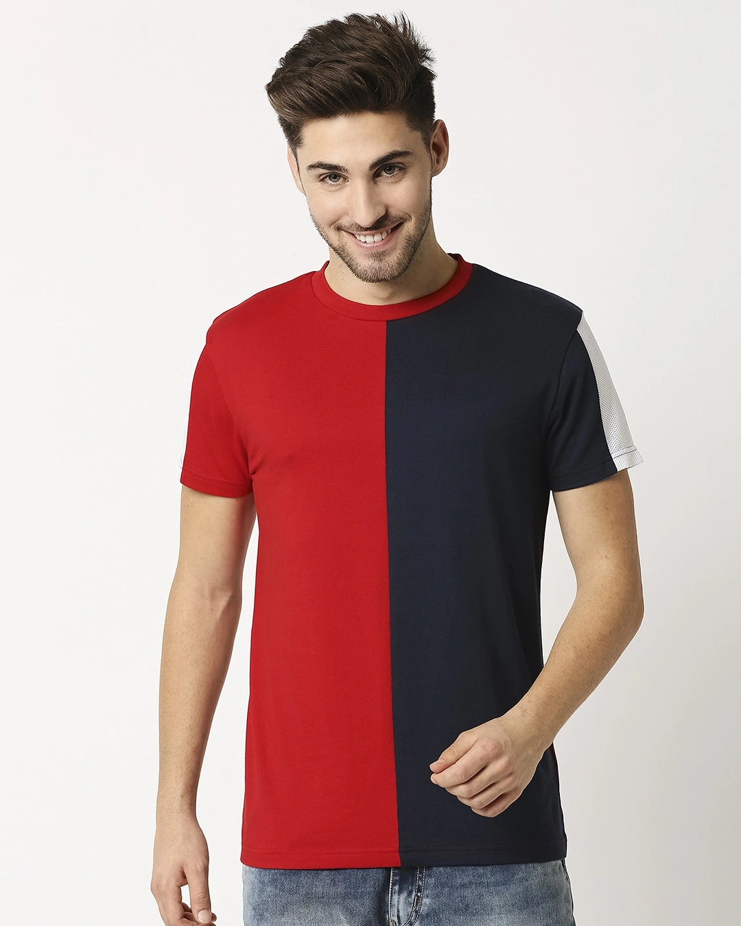 Bewakoof-Chili Pepper Pageant Blue-White Mesh Half On Half T-Shirt 3 Bewakoof-Chili Pepper Pageant Blue-White Mesh Half On Half T-Shirt