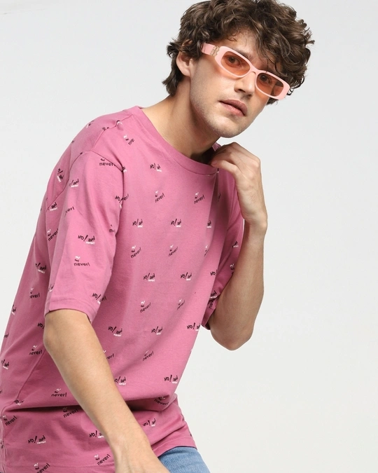 Bewakoof-Men's Pink AOP Oversized T-shirt