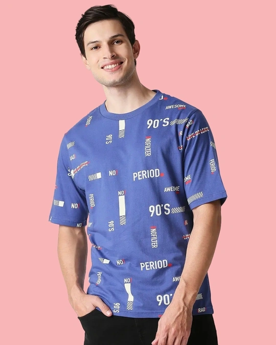 Bewakoof-Men's Blue AOP Oversized T-shirt