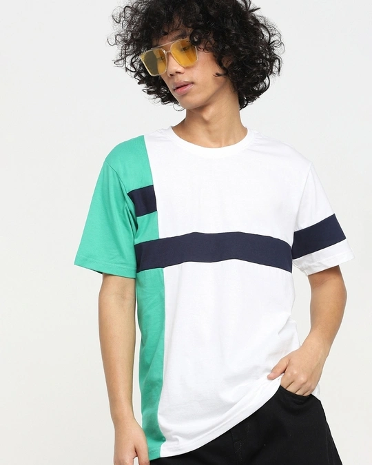 Bewakoof-Men's Bubble Gum Color Block Oversized T-shirt