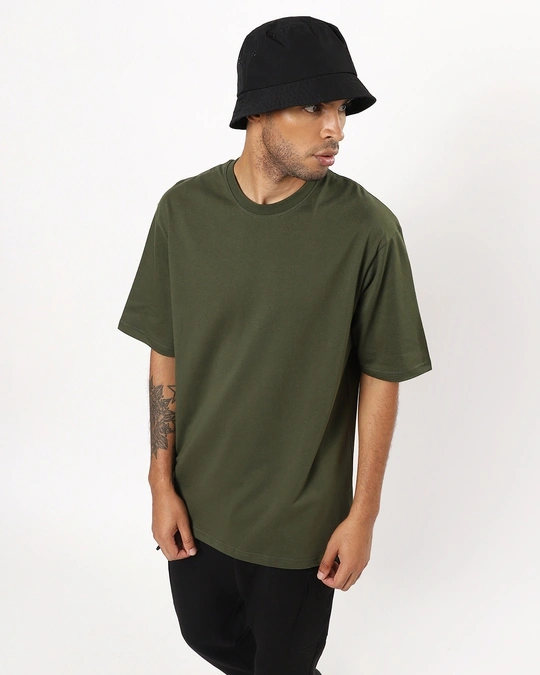 Bewakoof-Men's Olive Oversized T-shirt