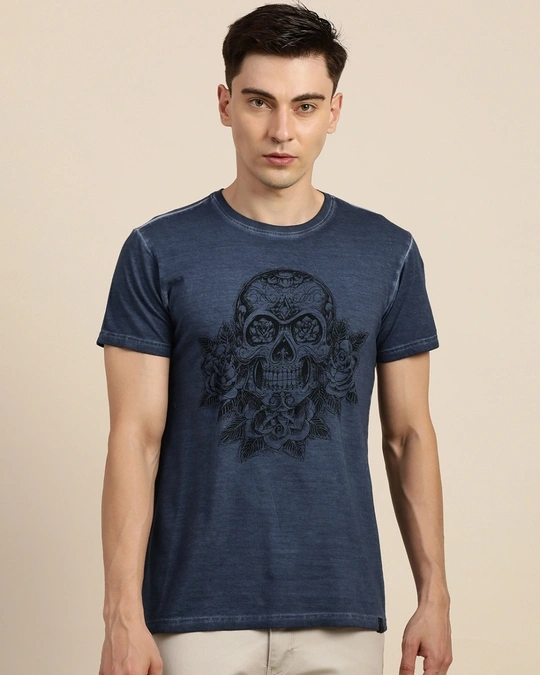 Difference of Opinion-Men's Blue Graphic Printed Slim Fit T-shirt 1 Difference of Opinion-Men's Blue Graphic Printed Slim Fit T-shirt