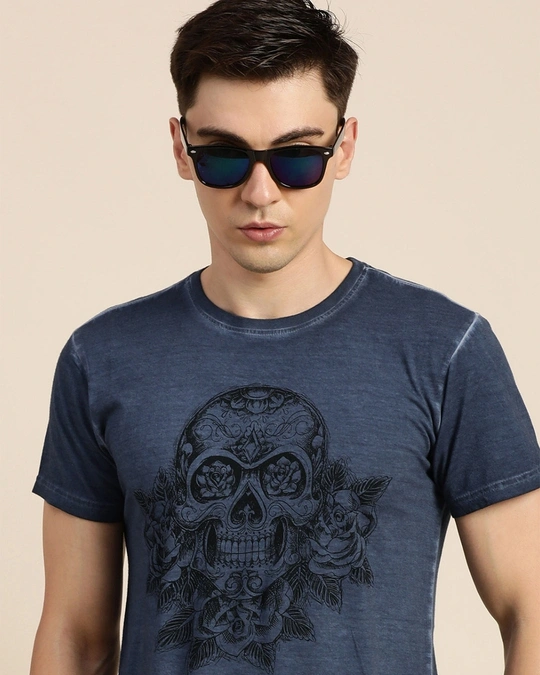 Difference of Opinion-Men's Blue Graphic Printed Slim Fit T-shirt 4 Difference of Opinion-Men's Blue Graphic Printed Slim Fit T-shirt