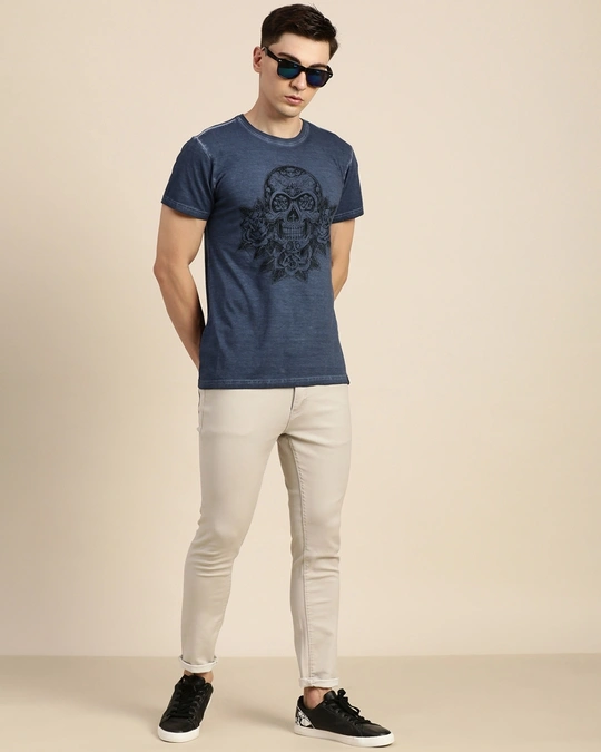 Difference of Opinion-Men's Blue Graphic Printed Slim Fit T-shirt 5 Difference of Opinion-Men's Blue Graphic Printed Slim Fit T-shirt