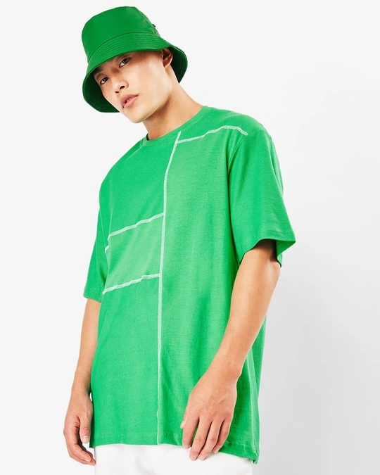 Bewakoof-Men's Varsity Green Oversized Contrast T-shirt 1 Bewakoof-Men's Varsity Green Oversized Contrast T-shirt