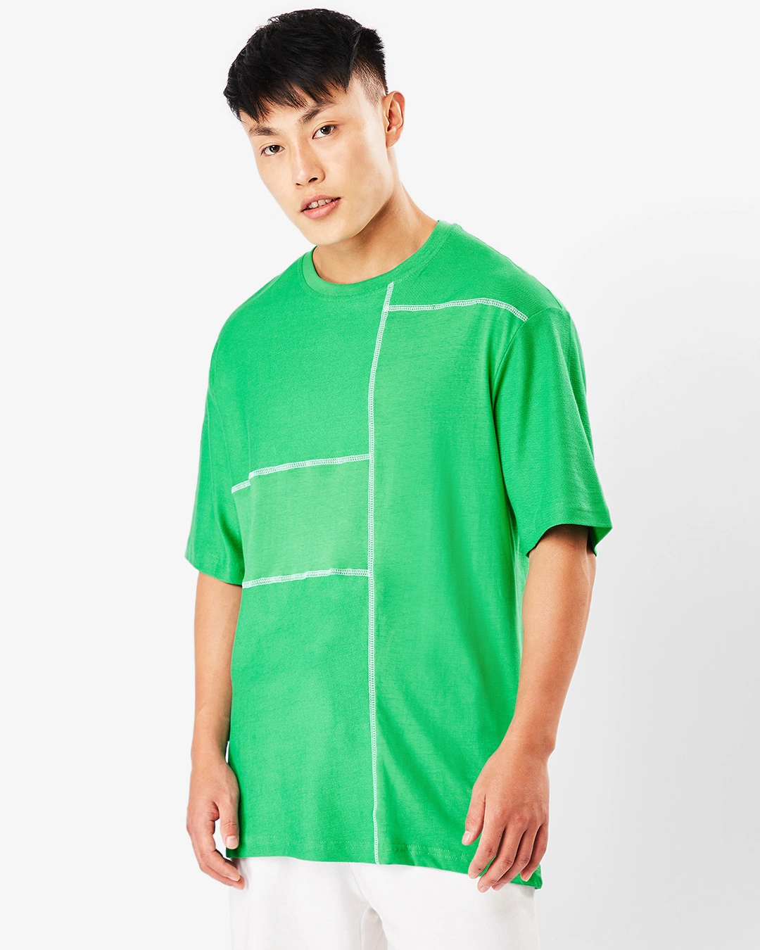 Bewakoof-Men's Varsity Green Oversized Contrast T-shirt 2 Bewakoof-Men's Varsity Green Oversized Contrast T-shirt