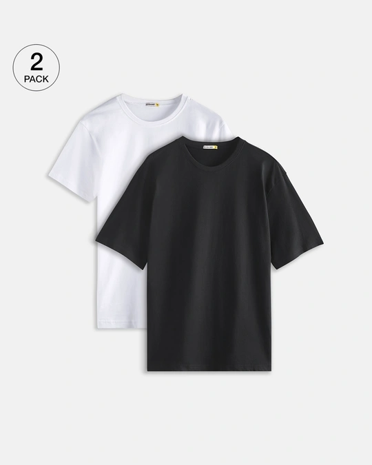 Bewakoof-Pack of 2 Men's Black & White Oversized T-shirt