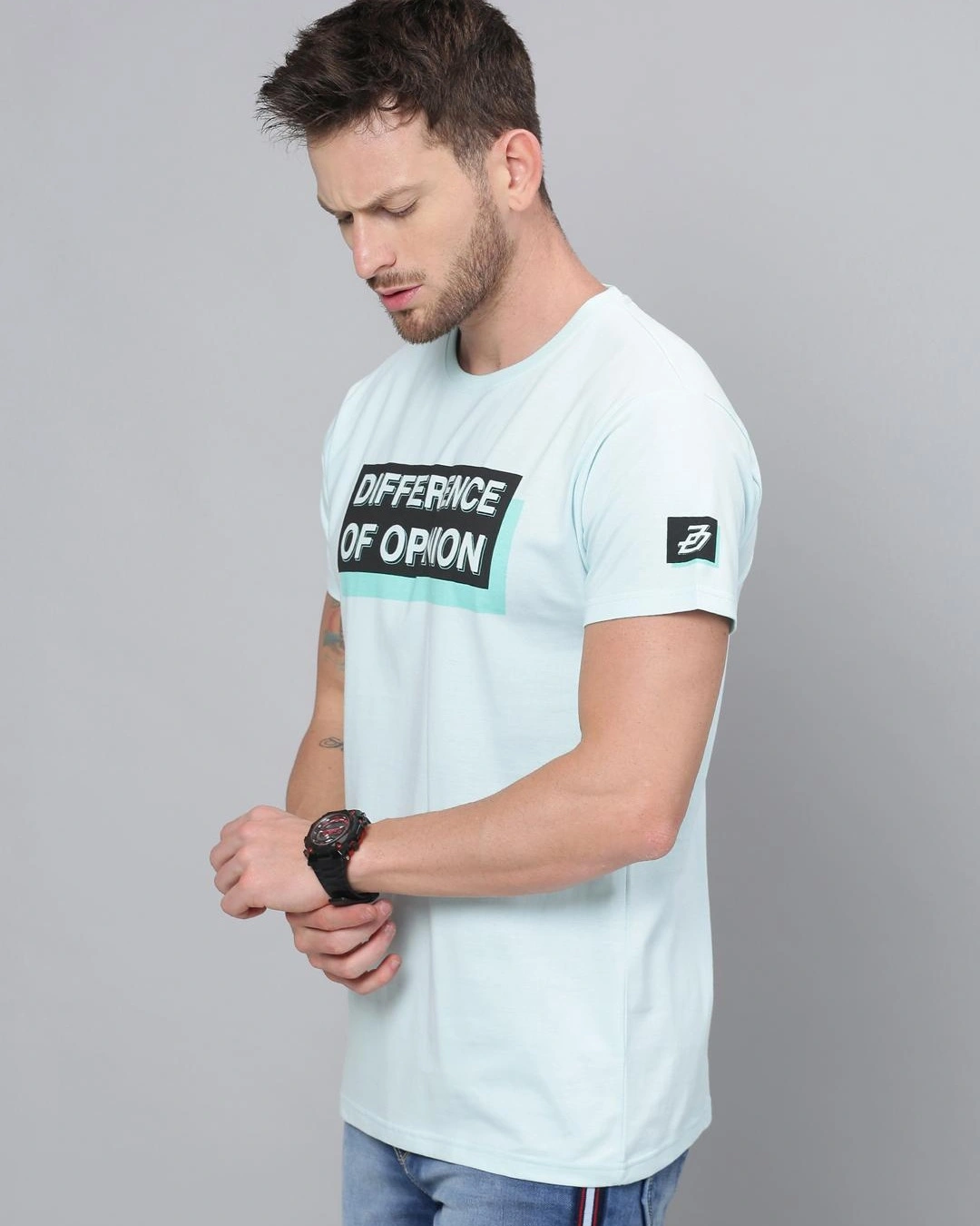 Difference of Opinion-Men's Blue Typography Slim Fit T-shirt 2 Difference of Opinion-Men's Blue Typography Slim Fit T-shirt