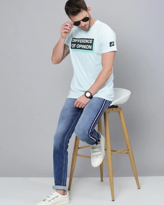 Difference of Opinion-Men's Blue Typography Slim Fit T-shirt 4 Difference of Opinion-Men's Blue Typography Slim Fit T-shirt