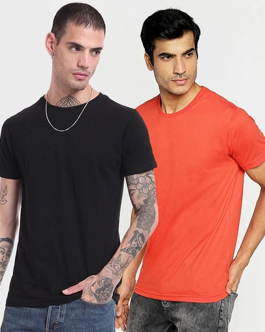 Bewakoof-Pack of 2 Men's Black & Red T-shirt