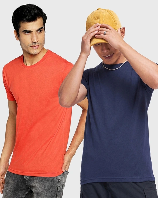 Bewakoof-Pack of 2 Men's Navy Blue & Red T-shirt