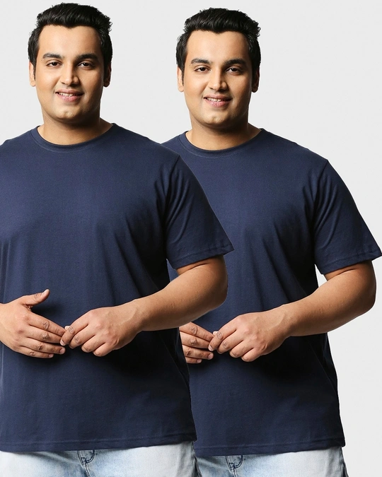 Bewakoof-Pack of 2 Men's Blue Plus Size T-shirt