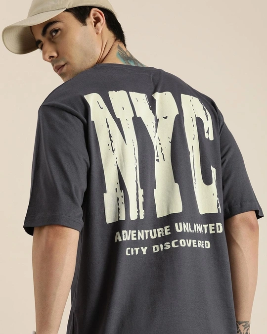 Difference of Opinion-Men's Grey NYC Typography Oversized T-shirt 1 Difference of Opinion-Men's Grey NYC Typography Oversized T-shirt