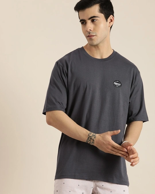 Difference of Opinion-Men's Grey NYC Typography Oversized T-shirt 3 Difference of Opinion-Men's Grey NYC Typography Oversized T-shirt