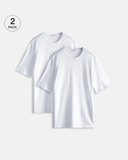 Bewakoof-Pack of 2 Men's White Oversized T-shirt