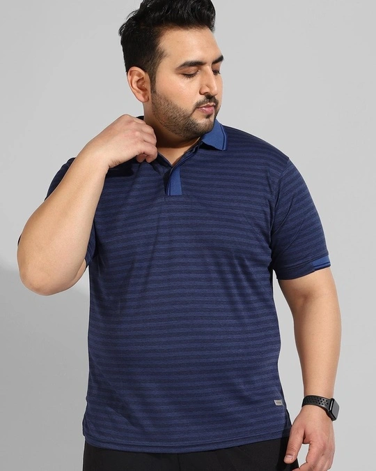 Instafab Plus-Men's Blue Striped Plus Size T-shirt