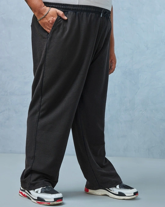 Bewakoof Air 1.0-Men's Black Oversized Plus Size Track Pants