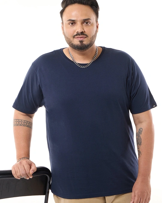 Bewakoof-Men's Blue Plus Size T-shirt