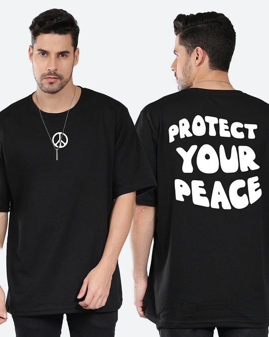 Mad Over Print-Men's Black Typography Puff Protect Oversized T-shirt 1 Mad Over Print-Men's Black Typography Puff Protect Oversized T-shirt