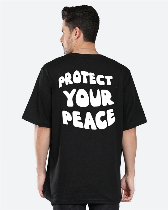 Mad Over Print-Men's Black Typography Puff Protect Oversized T-shirt 4 Mad Over Print-Men's Black Typography Puff Protect Oversized T-shirt