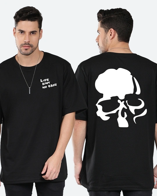 Mad Over Print-Men's Black Graphic Printed Puff No Easy Oversized T-shirt 1 Mad Over Print-Men's Black Graphic Printed Puff No Easy Oversized T-shirt