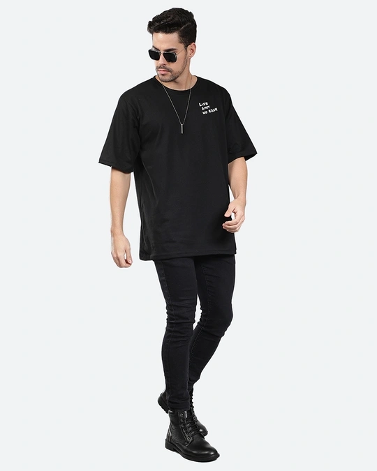 Mad Over Print-Men's Black Graphic Printed Puff No Easy Oversized T-shirt 5 Mad Over Print-Men's Black Graphic Printed Puff No Easy Oversized T-shirt