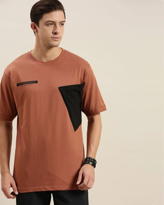 Difference of Opinion-Brown Colourblocked T Shirt