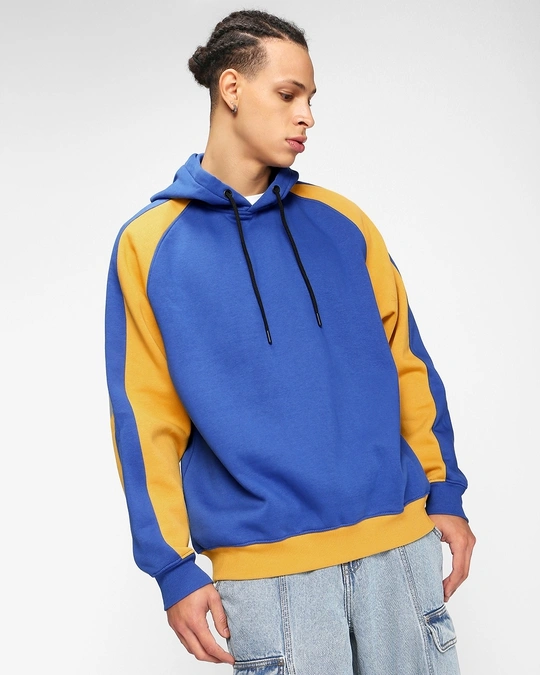 Bewakoof-Men's Blue & Yellow Color Block Hoodies