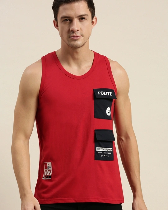 Difference of Opinion-Men's Red Typography Tank Top