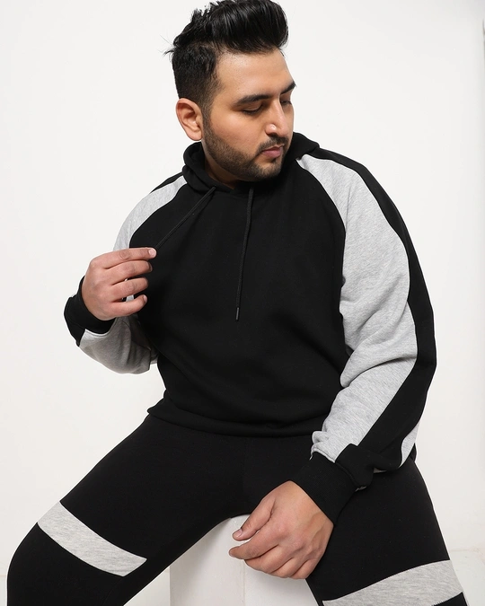 Bewakoof-Men's Black & Grey Color Block Plus Size Hoodies