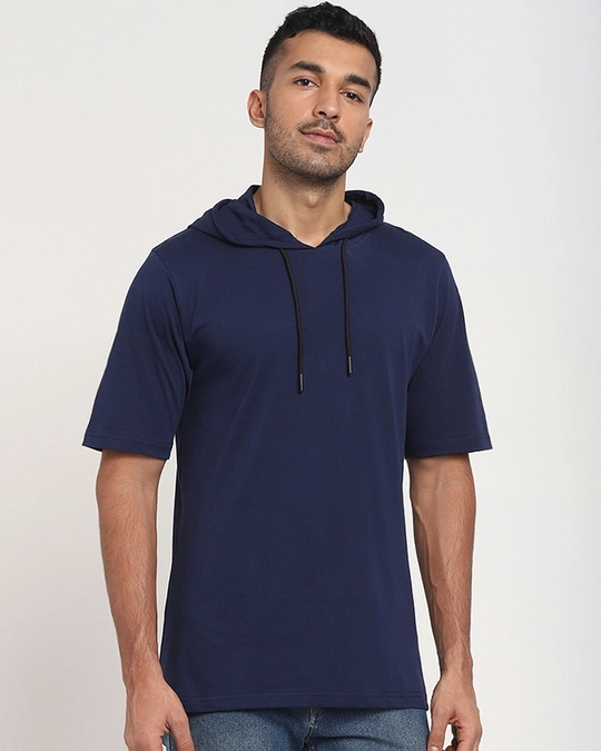 Bewakoof-Men's Navy Blue Half Sleeve Hoodie T-shirt