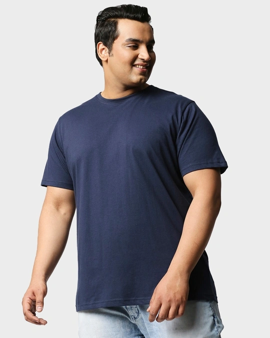 Bewakoof-Navy Blue Half Sleeve Plus Size T-Shirt