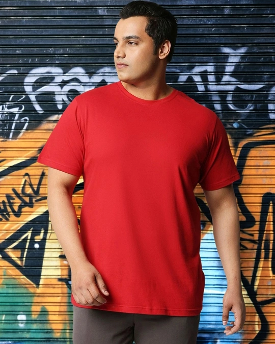 Bewakoof-Bold Red Half Sleeve Plus Size T-Shirt